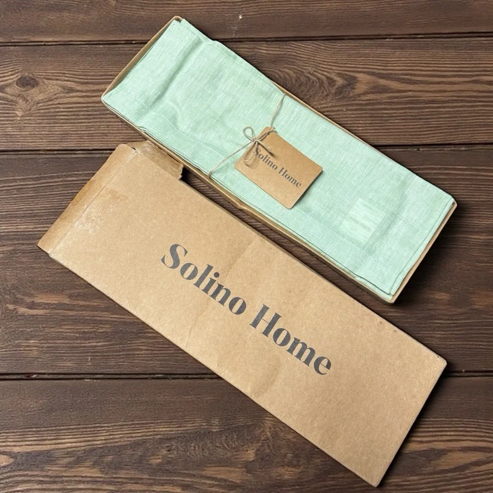 NWT Solino Home Linen Placemats Set of 4 Sage Green Hemstitch Table Mats